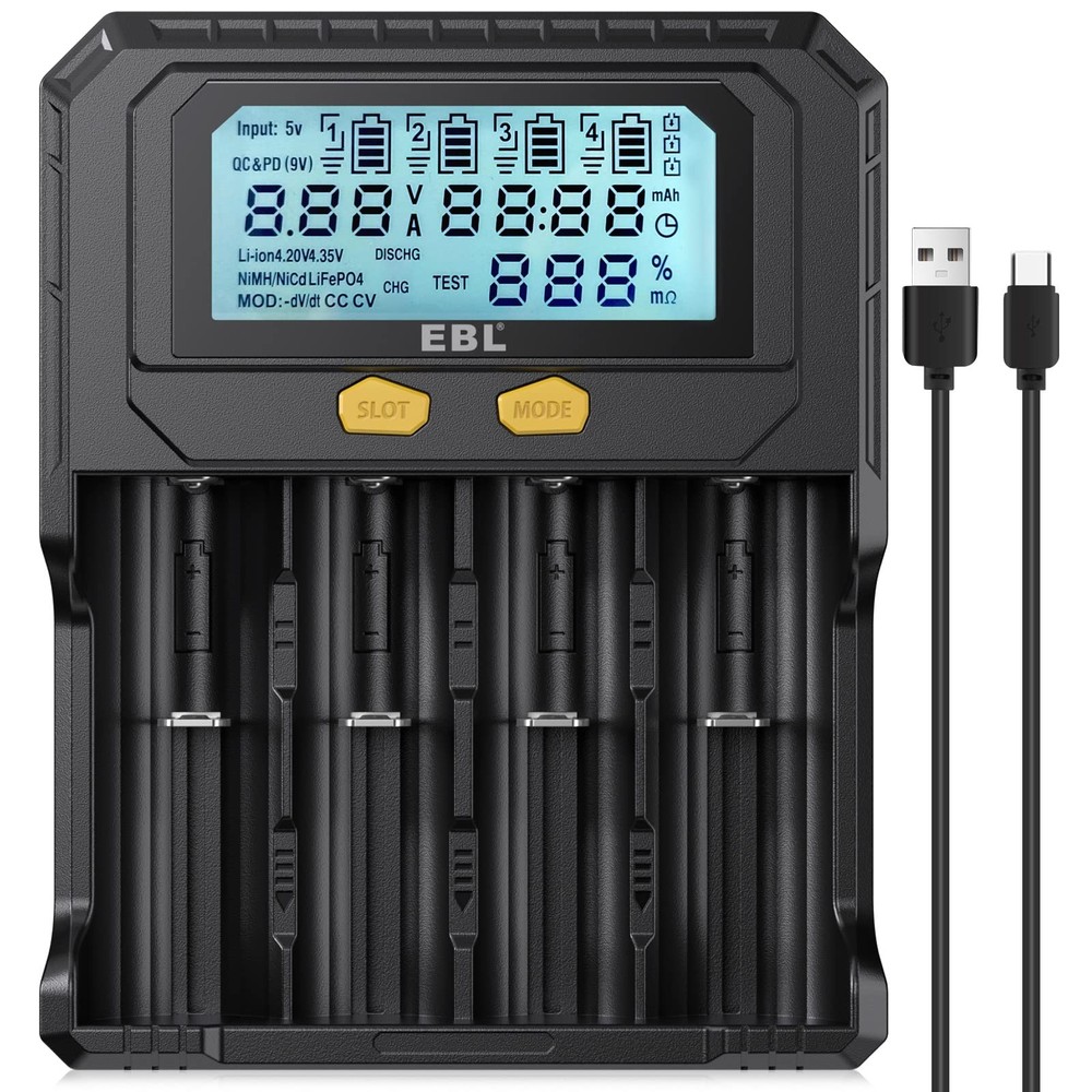 EBL 18650 Battery Charger with Discharge & Testing Functions, Universal...