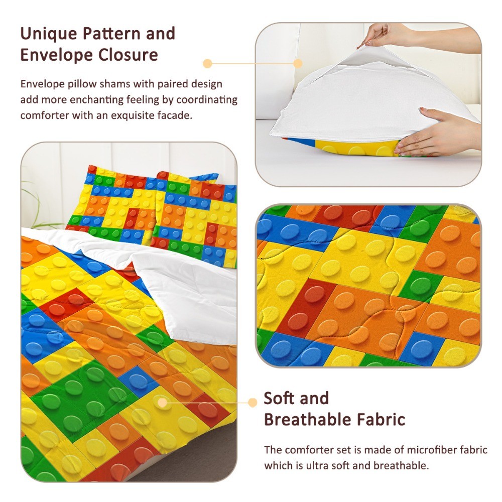 3pcs Funny Dot Building Blocks Comforter Set Colorful Bricks Thin Bedding Set