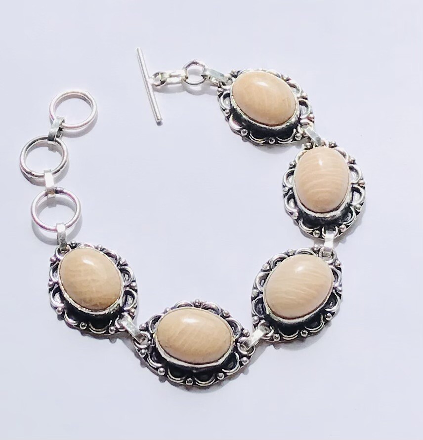 Stunning Orange Amazonite 925 Silver Bracelet