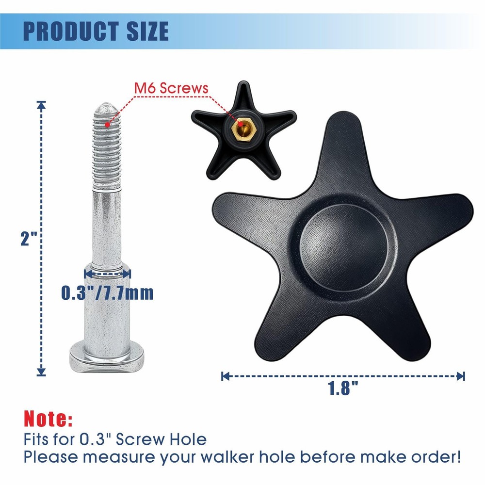 Rollator Walker Replacement Knobs - Easy-Grip Screws for 3 or 4 Wheel Rollators
