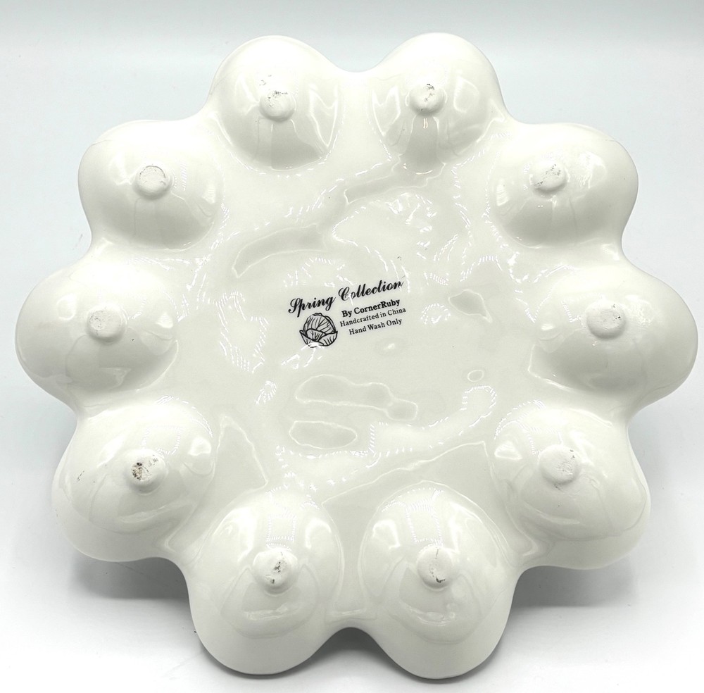 Corner Ruby Spring Easter Bunny Cabbage Ceramic Deviled Egg Serving Platter