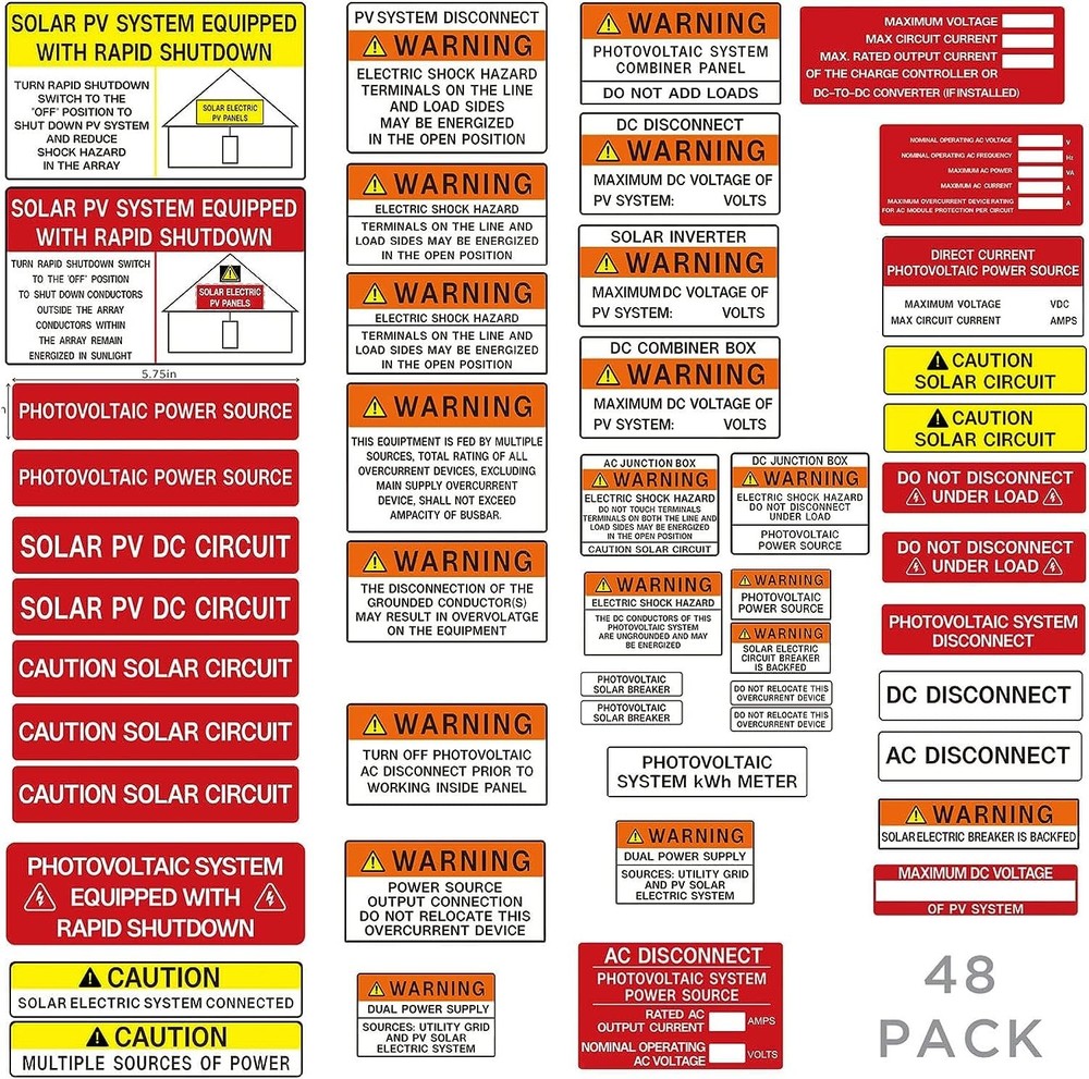 Photovoltaic Solar System Installer Label Kit | 2020 | 2017 Code medium, Red