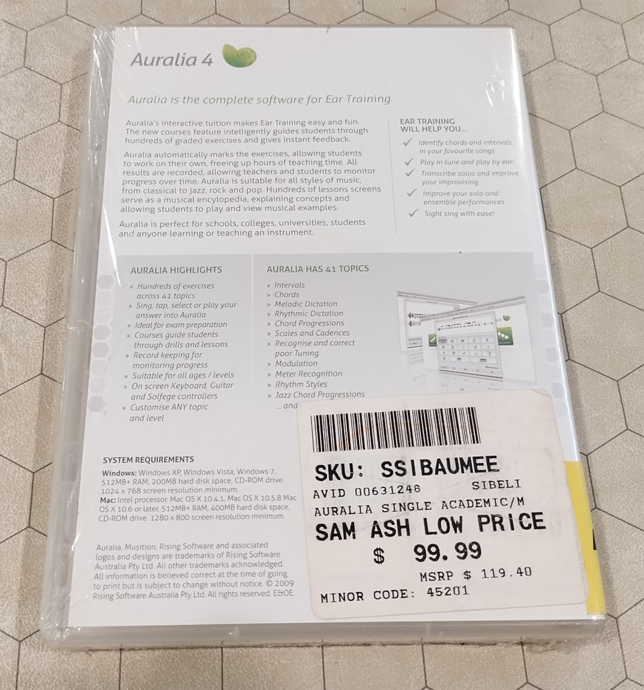 Auralia 4, ear training for musicians software, Windows/Mac, 2009, SEALED!