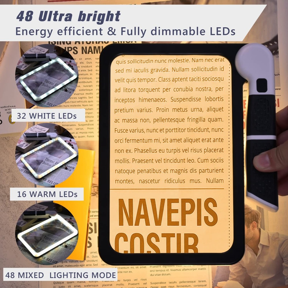 Magnifying Glass with Light, Page 5X Folding Handheld Rectangular Magnifier w...