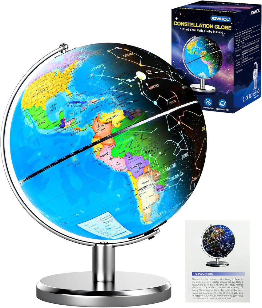 8'' Illuminated World Globe with Constellation Night Light, Educational Light up