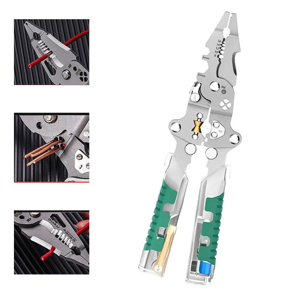 Compact Foldable Wire Stripper Pliers with Crimping Cutting and Voltage Testing