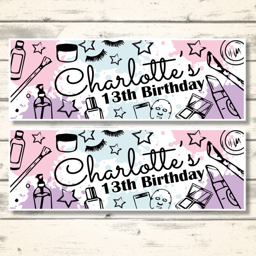 2 PERSONALISED MAKE UP THEME  BIRTHDAY BANNERS