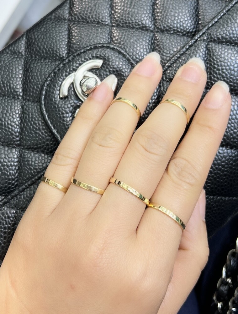 2mm 18K Solid Yellow Gold Handcraft Unisex Square Wedding Stackable Ring Band