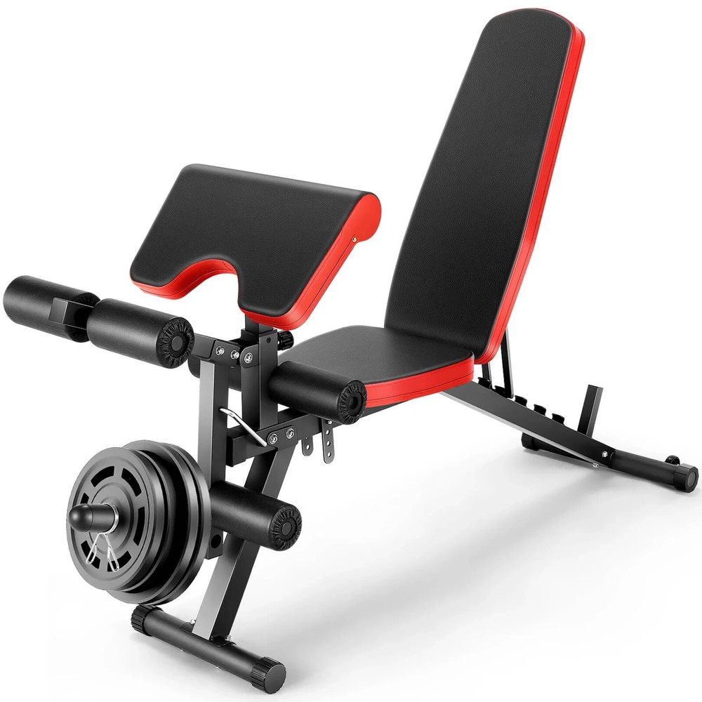 Weight Bench Adjustable Foldable Strength Training Full Body Workout with Wheels