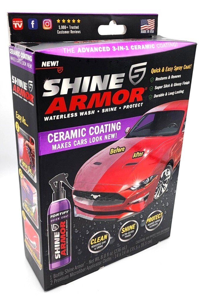 1 Kit-Shine Armor Fortify Quick Coat Ceramic Coating Spray &2 Microfiber Cloths