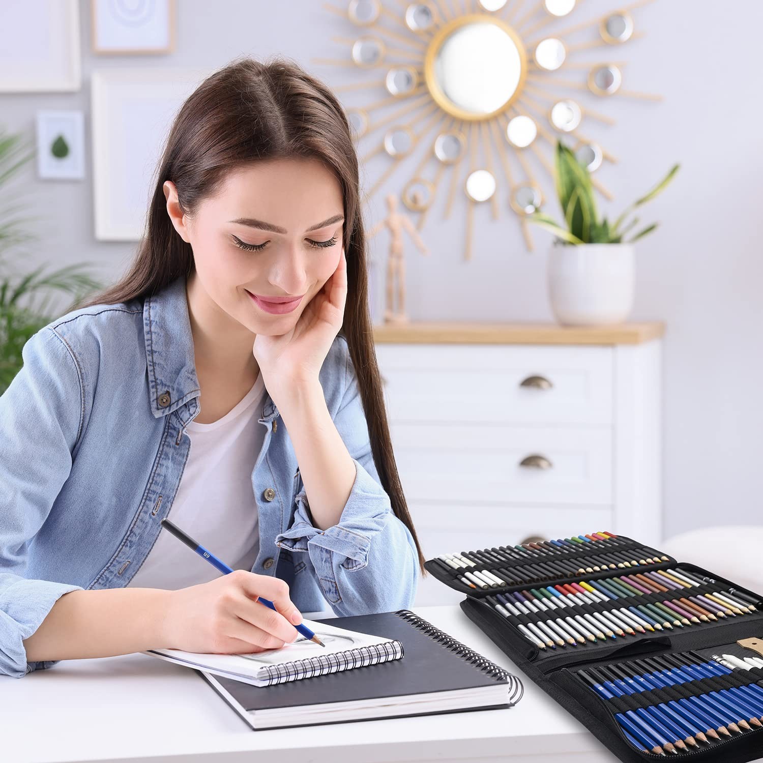 80 Pack Drawing Set Sketching Kit, Pro Art Supplies with 3-Color Sketchbook