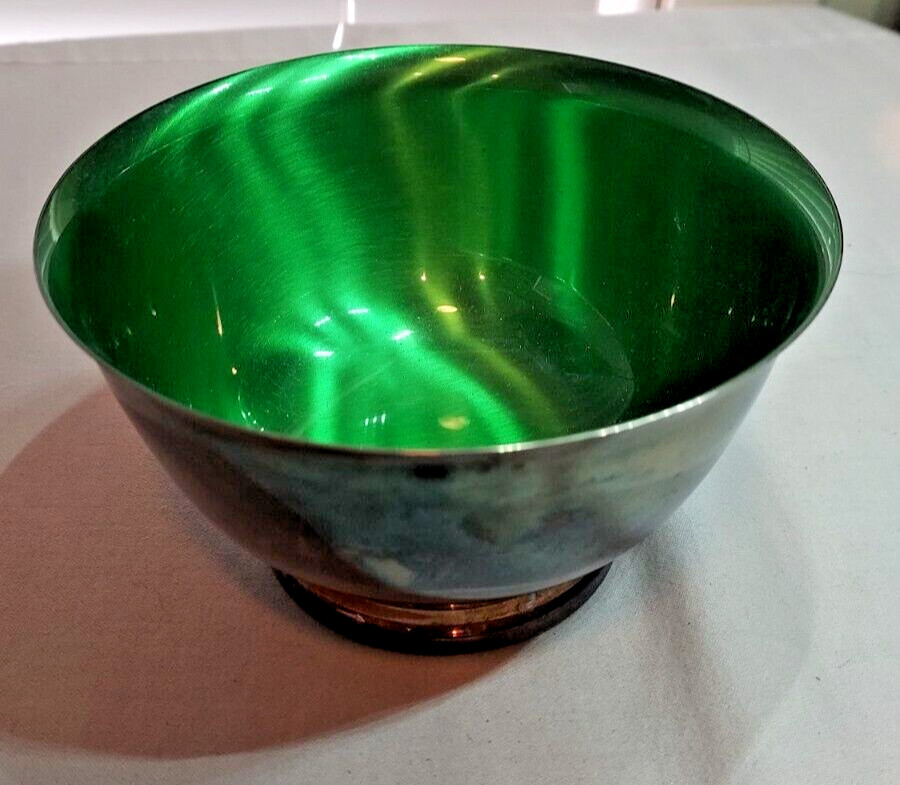 Emerald Green Enamel Wallace Footed Silver Plate Bowl 7.5”