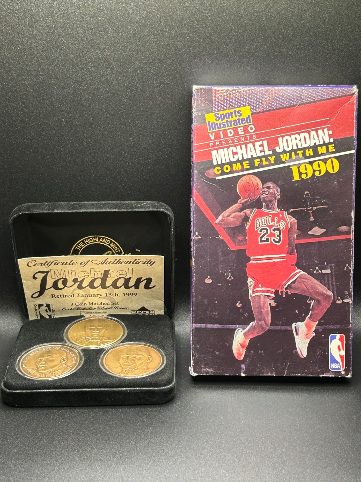 Michael Jordan 1999 Highland Mint Retired 3 Bronze Coin Set #d 4612/5000 w Bonus