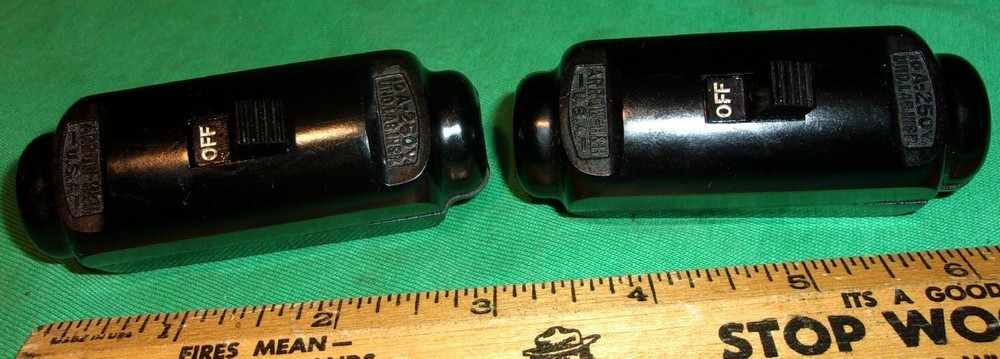 (2) NICE Vintage Black Bakelite Inline Spring Switch 10A-250V ARROW H & H (STDP)