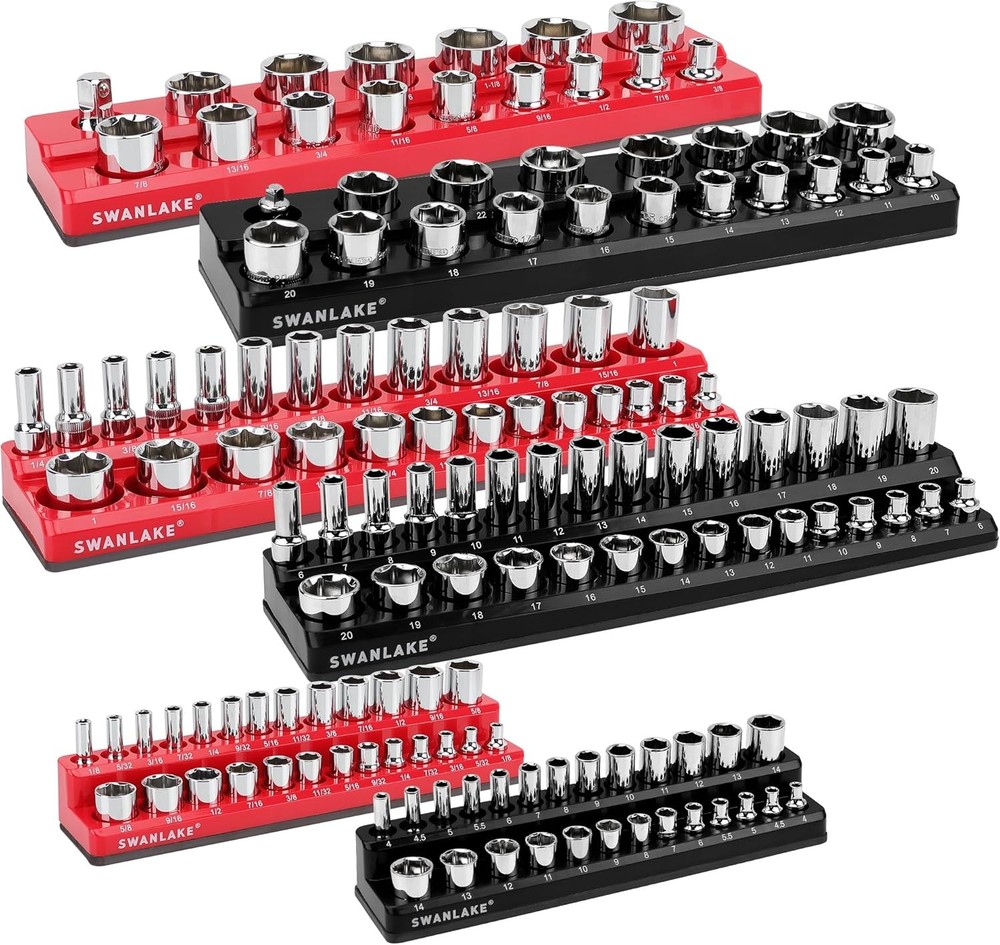 6-piece Magnetic Socket Organizer Set, Metric & SAE Drive Socket Holder, Include