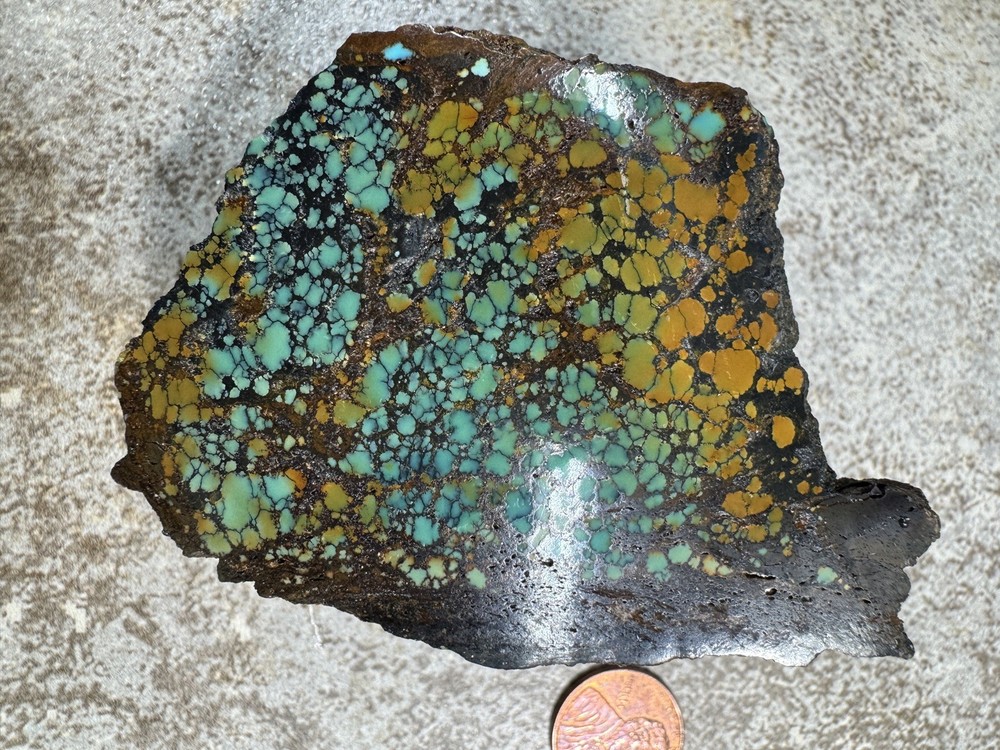 Hubei turquoise stabilized great multi color polychrome solid spiderweb nugget