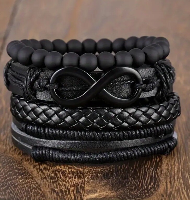 4 PC Leather Punk Bracelet Stackable Adjustable Tie New Free Ship B2768