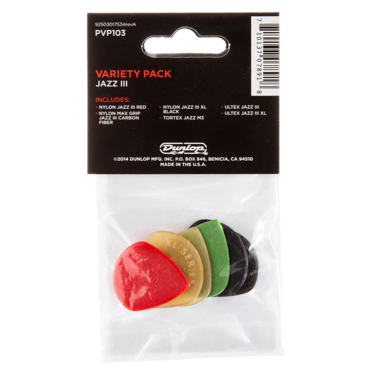 Dunlop PVP103 Jazz III Guitar Pick Variety Pack, 6-Pack