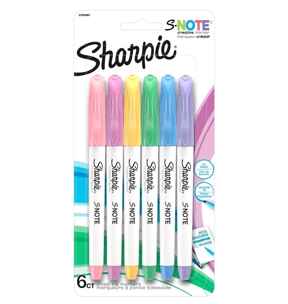 Sharpie S Note 6 Count Chisel Tip Creative Marker Pens Assorted Pastel Colours
