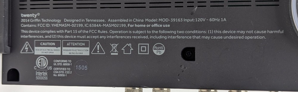 Griffin Twenty Audio Amplifier Bluetooth MOD-39163 Android and iPhone Compatible