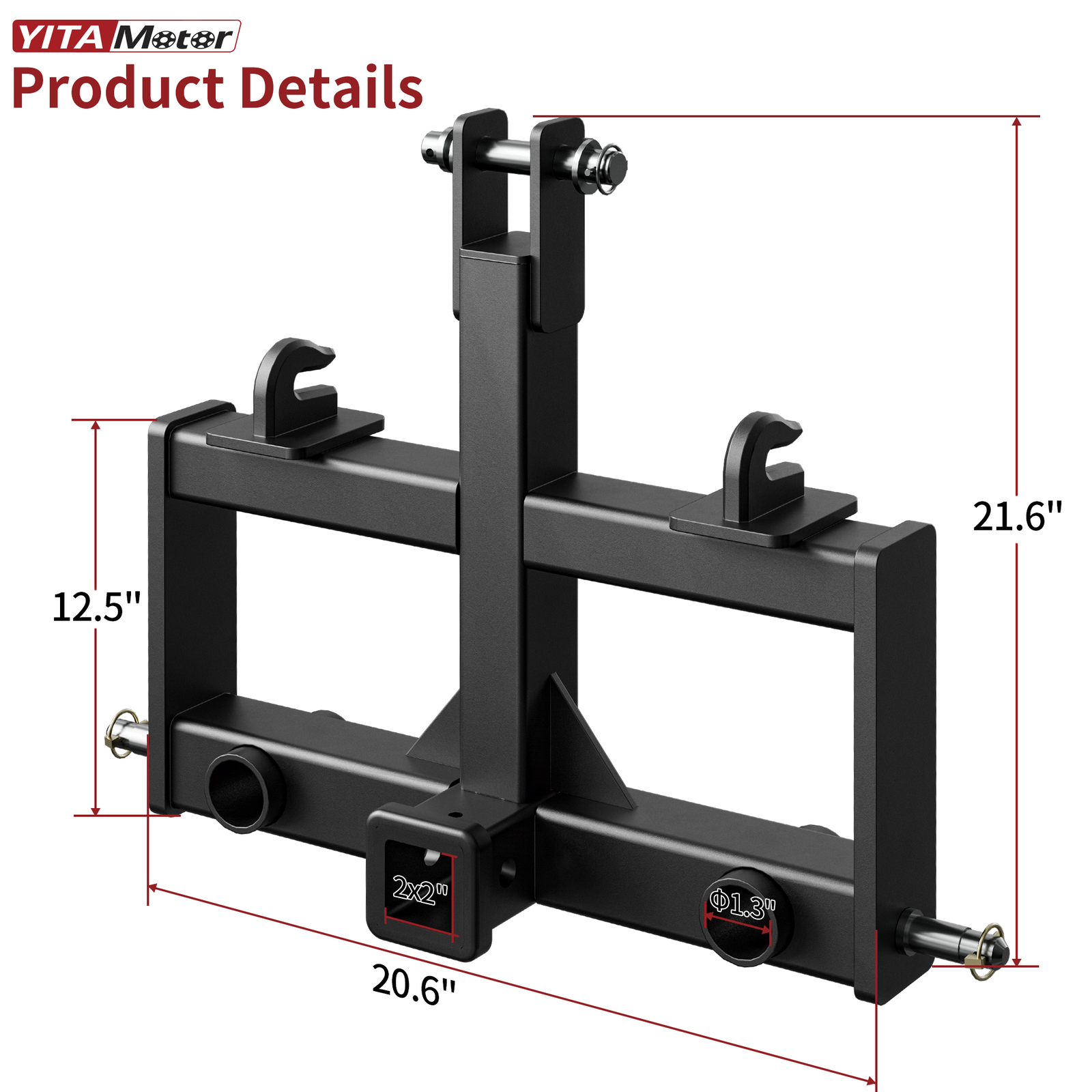 3 Point 2" Receiver Hitch Drawbar W/ 2 Hay Spear Holes for CAT 0 Tractor 3000lbs