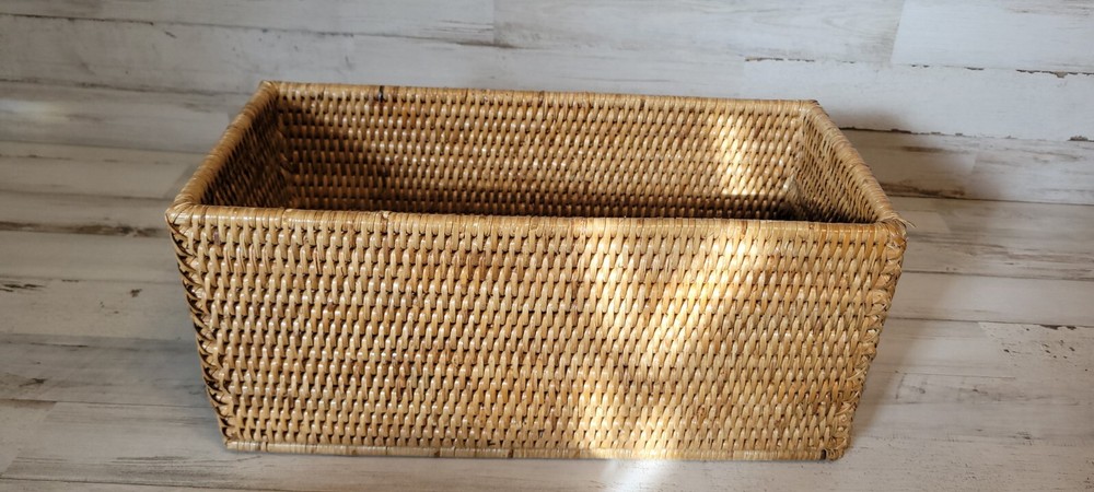 Pottery Barn Tava Handwoven Rattan Rectangular Basket & Fruit Bowl