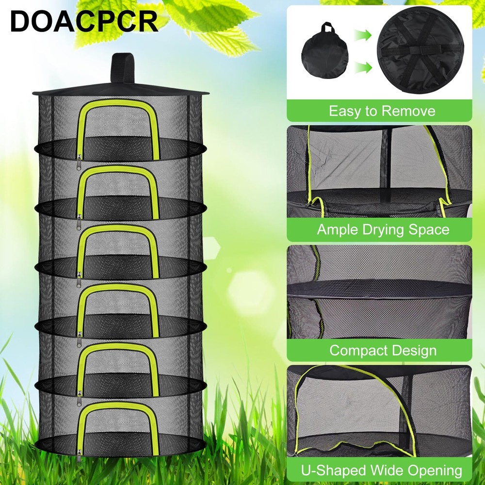 6 Layer Herb Drying Rack Hanging Mesh Net Foldable Plant Drying Rack With U-S...