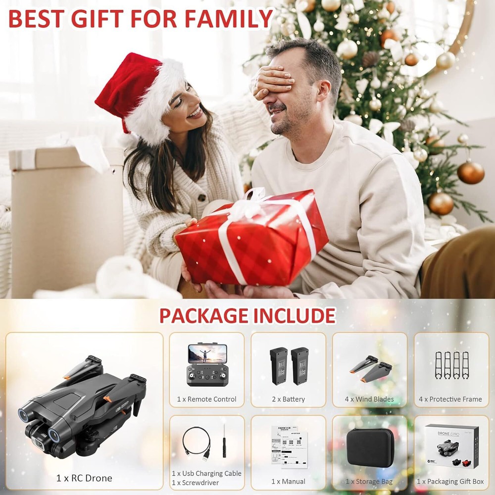 i3 Drone with 4K HD Dual Camera Obstacle Avoidance,Foldable RC Toy Gift