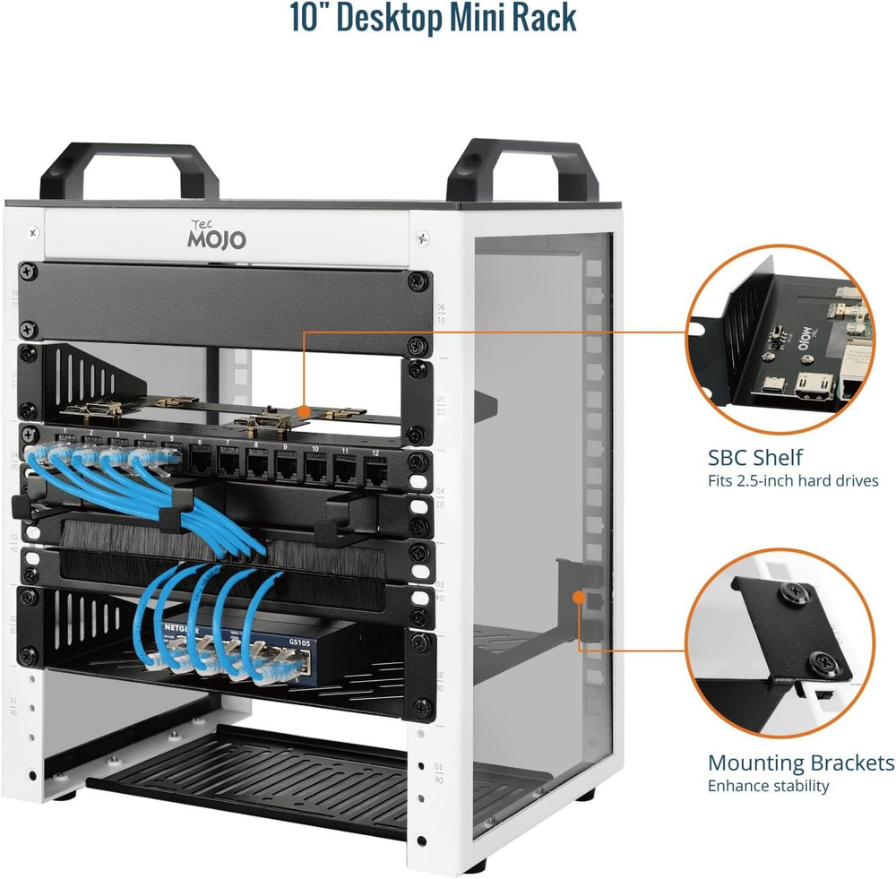 6U Network Rack, 10 Inch Mini Server Rack with 2 Side Translucent Panels & 2 Top