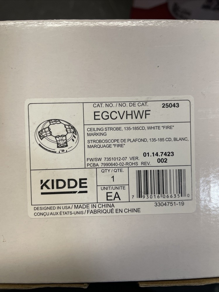 Kidde EGCVWF Ceiling Strobe, 15-115cd Output, White , FIRE Marking