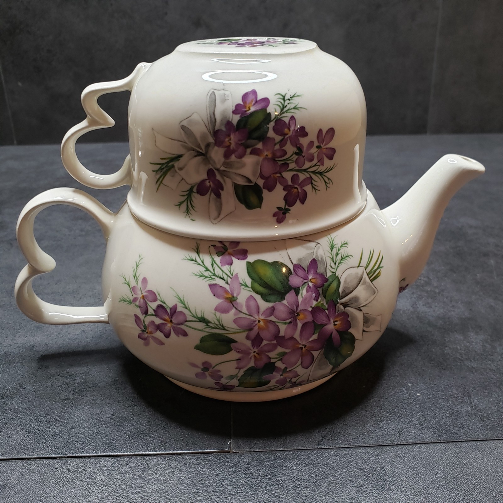 Floral Teacup and Teapot Set with Unique Handle