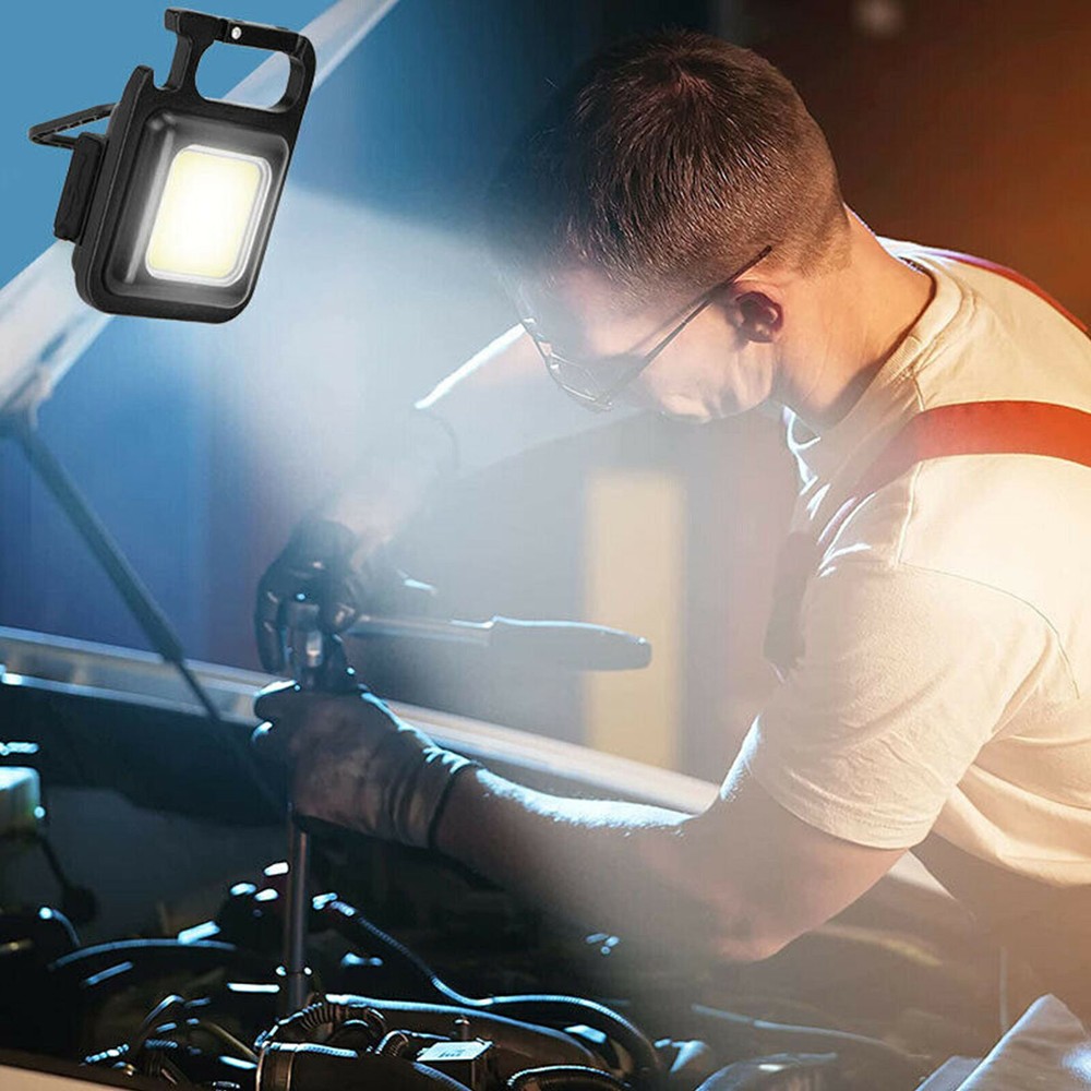 COB Mini Flashlight Portable Keychain LED Work Light USB Rechargeable Waterproof