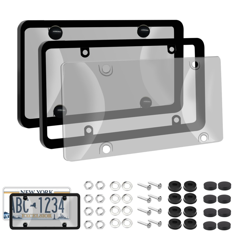 2pc gray License Plate Covers & Frames Auto Tag Shield Protector Front Rear
