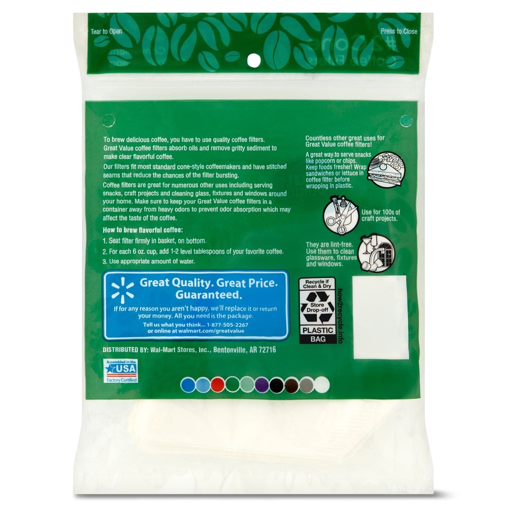 (4 pack) Great Value #2 Cone Coffee Filters, 100 count