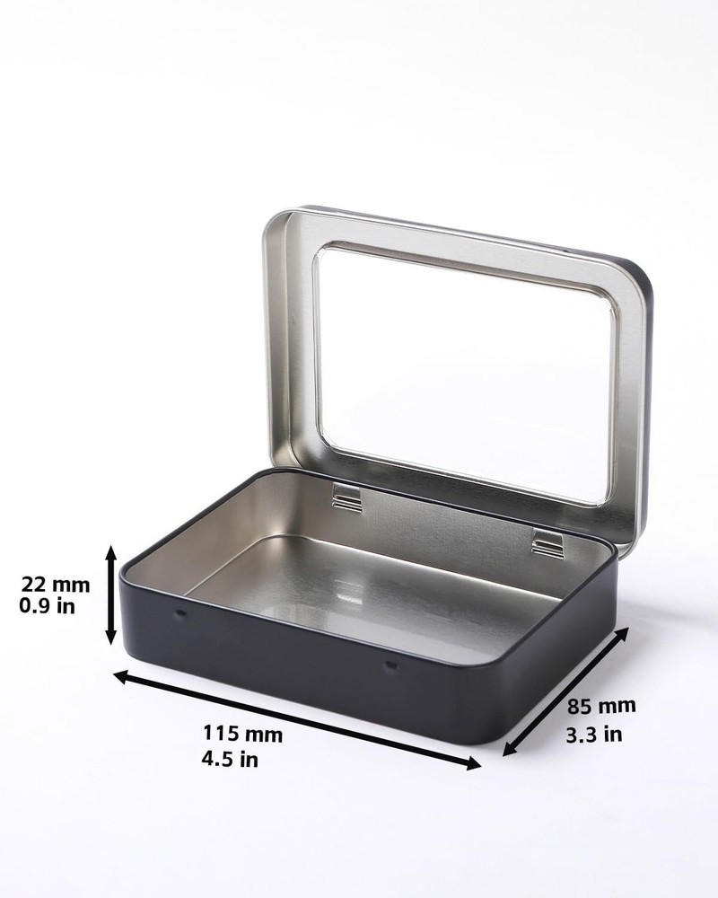 LJY 12 Pack Empty Rectangular Metal Storage Organizer Tins with Black+Window