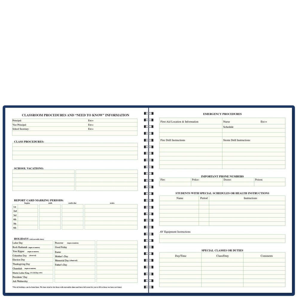 Lesson Planner, 6 Periods Vertical Layout, Blue