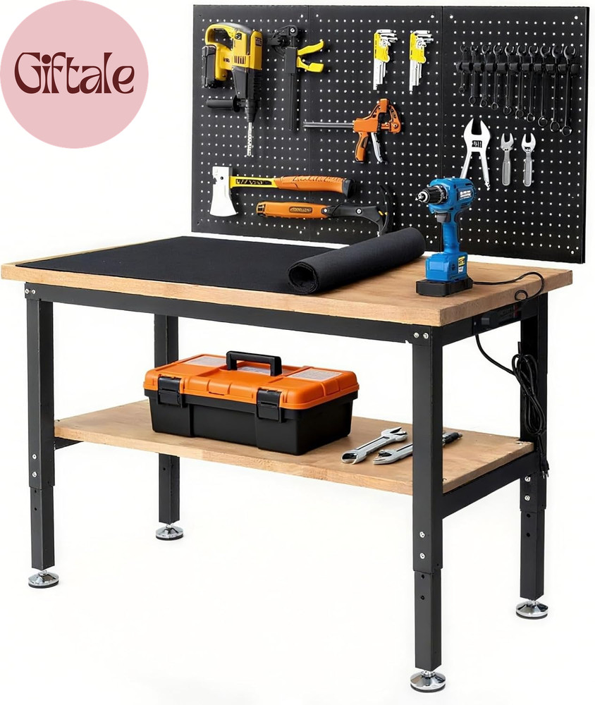 48 Inch Workbench for Garage Adjustable Height Work Bench with under Table Shelf