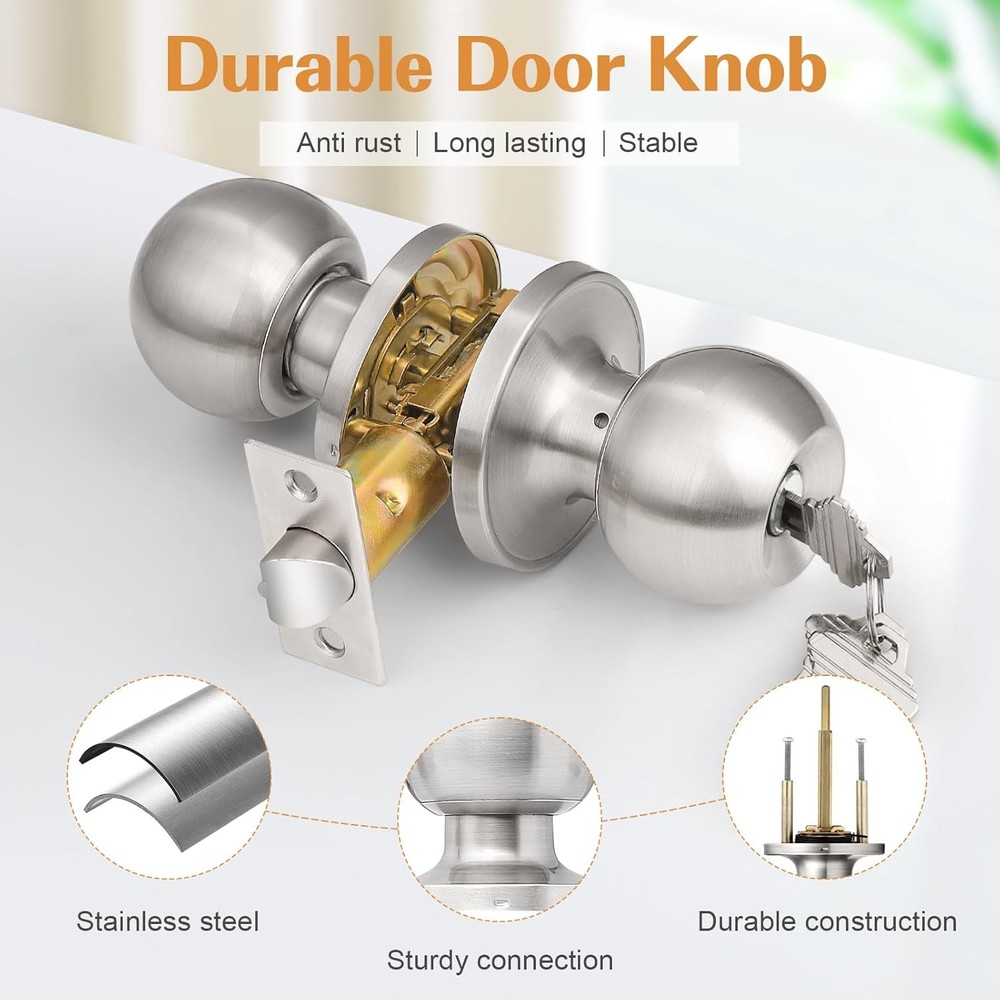 10 Pack Keyed Alike Entry Knobs with Keys, Brushed Nickel Ball Door Knobs Entran