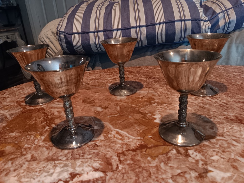VTG J Perez Ruiz E.P.B Silverplate Spain Stem Wine goblets 6 cups