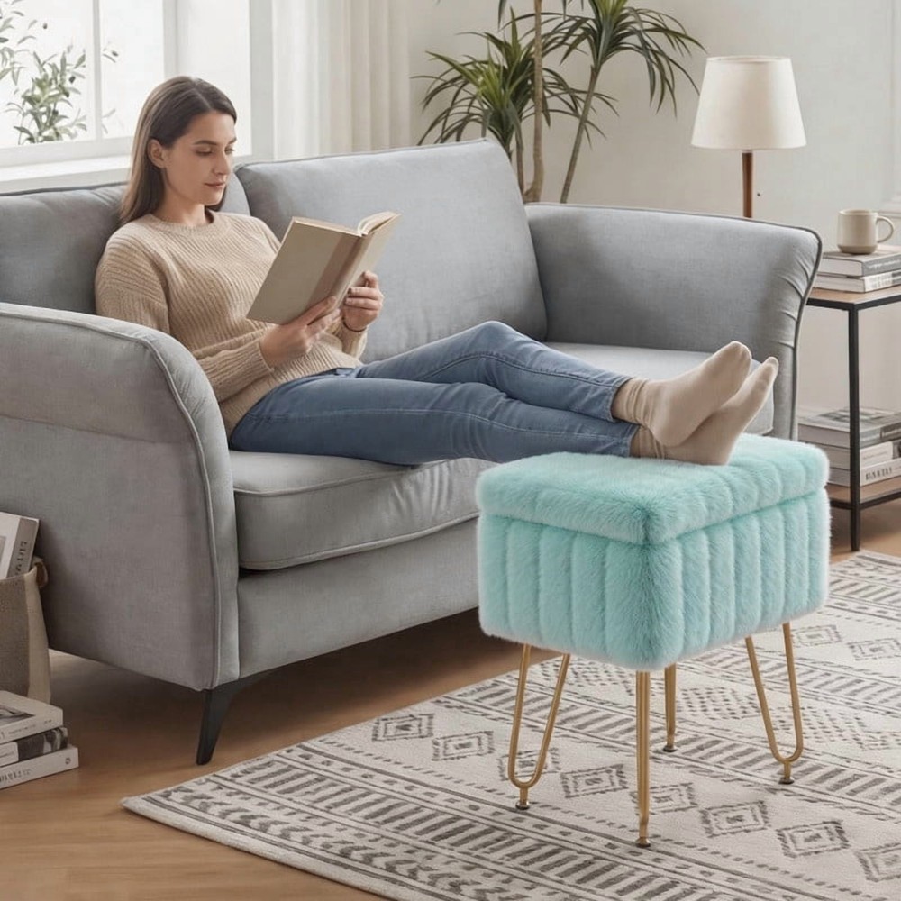 Square Ottoman with Table Top, Comfortable Footrest With Storage