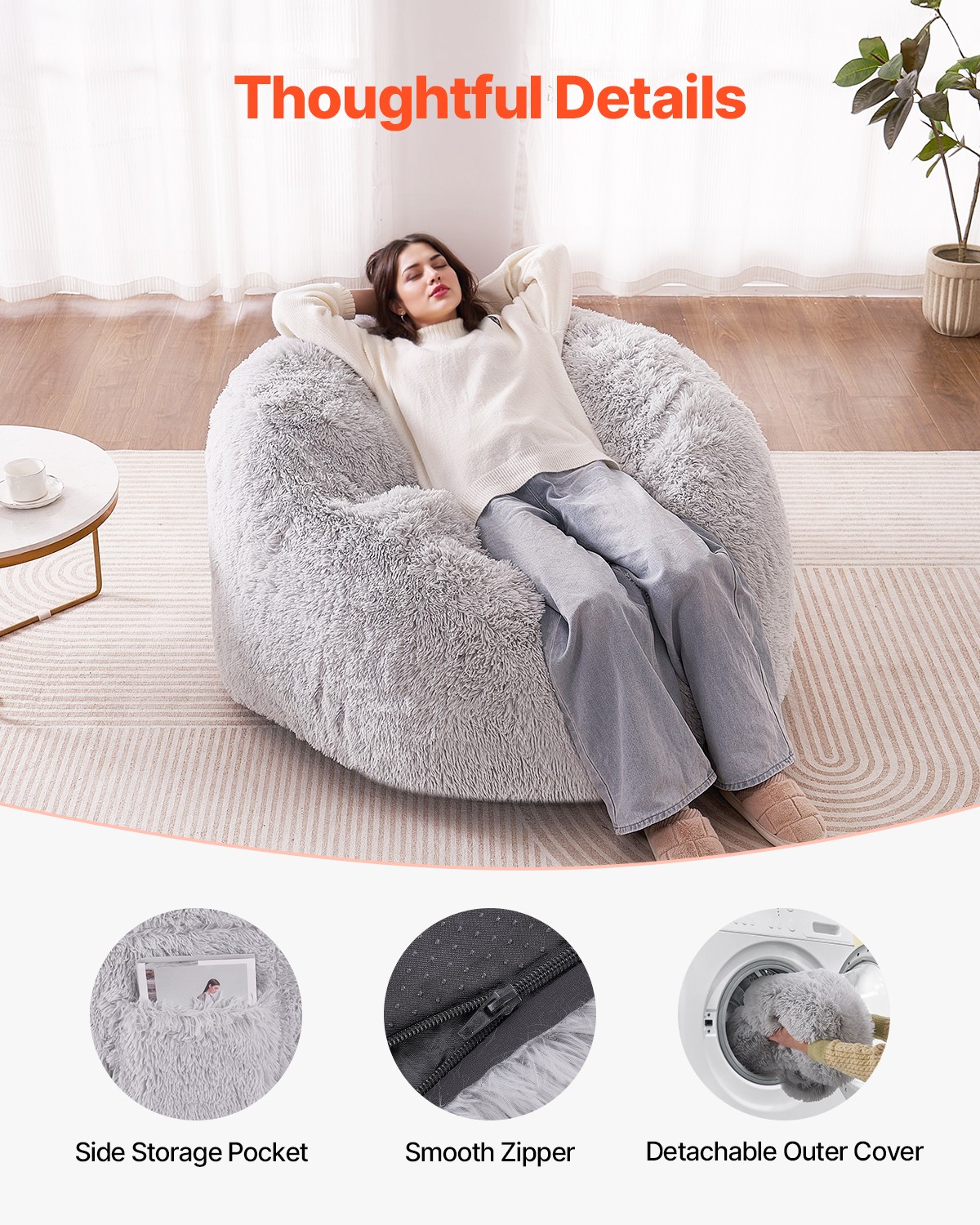 VEVOR Bean Bag Bed Chair Convertible from Chair to Lounge or Mattress Grey-Queen