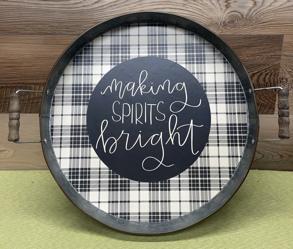 Christmas Decor Plaid “Making Spirits Bright” Rustic 15 1/2” Tray