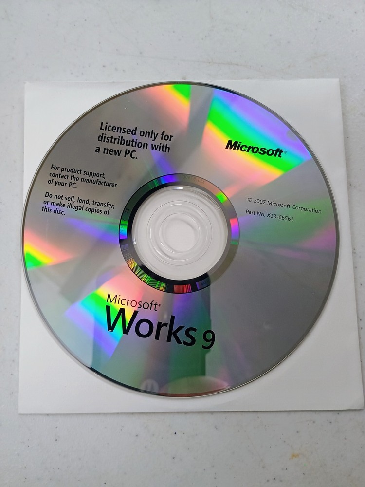 Microsoft Works 9 Software CD-ROM OEM New PC Distribution Version X13-66561