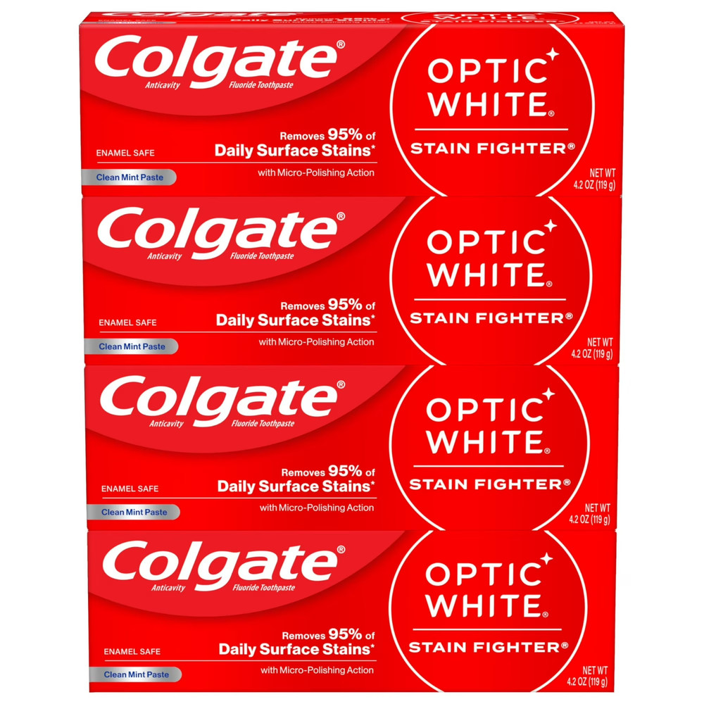 4 Pack Colgate Optic White Stain Fighter Toothpaste Clean Mint Paste 4.2oz ea