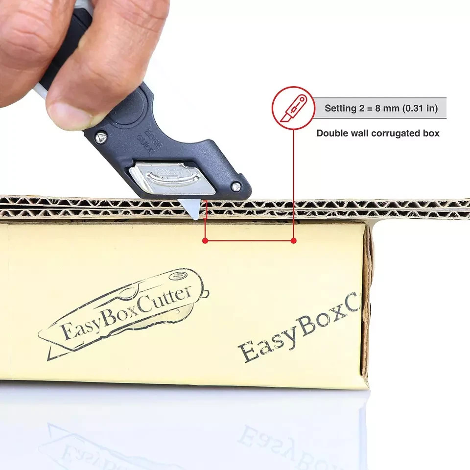 Easy Cut Genuine 1000 White Safety Box Cutter Knife, 3-Depth Blade & Holster