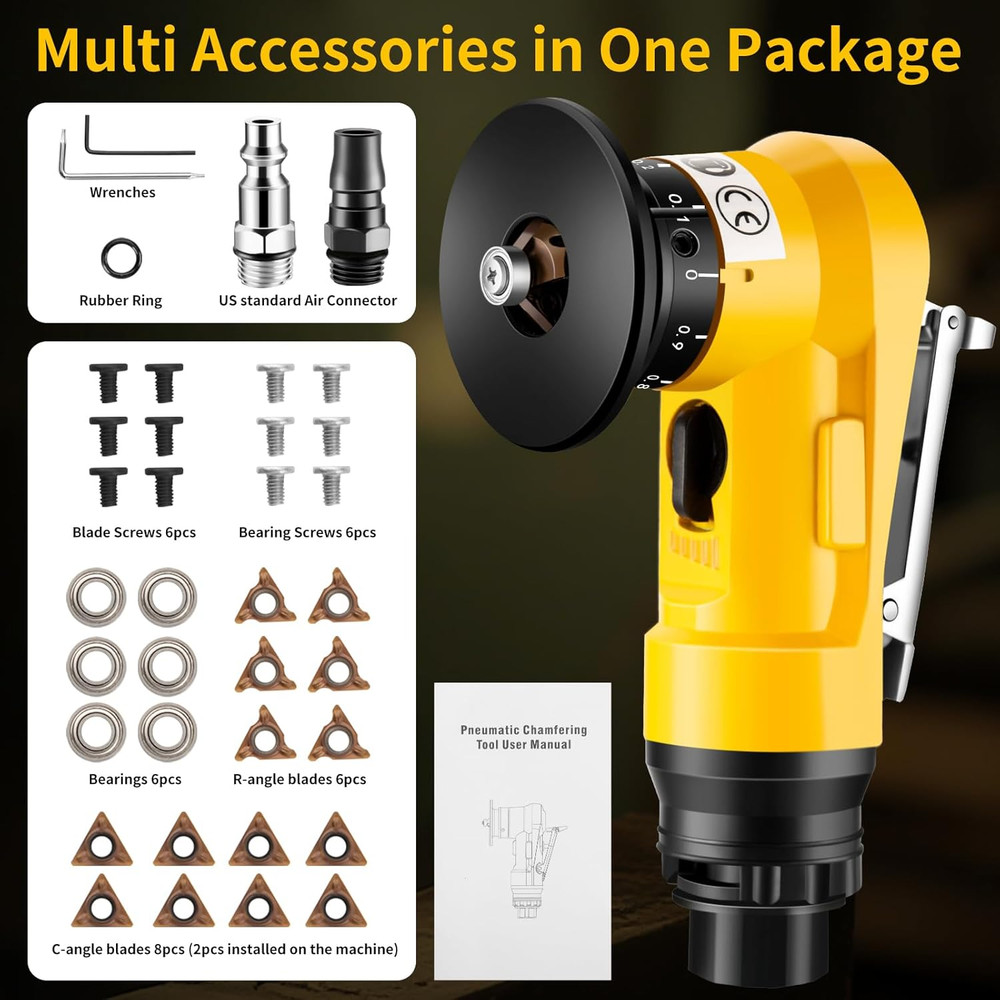 2 in 1 Pneumatic Chamfering Tool - Mini Air Chamfer Tool for C & R Deburring, 45