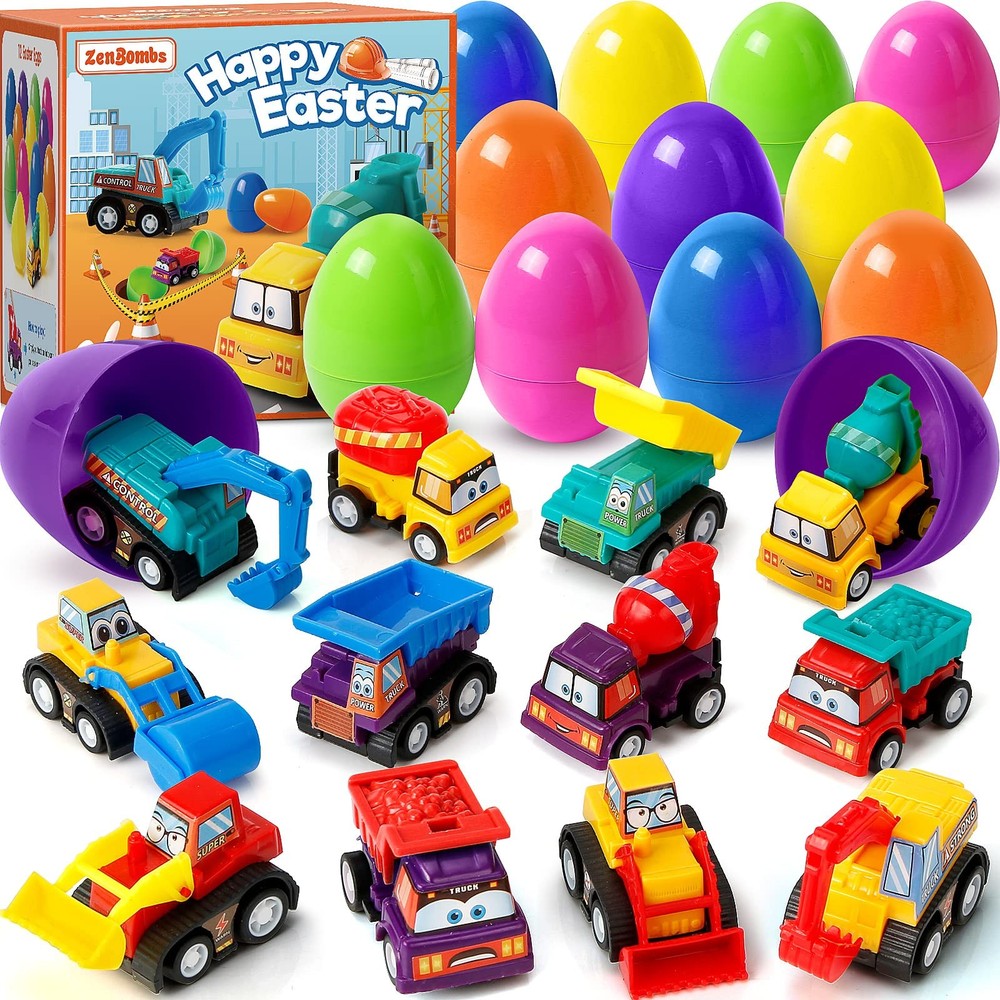 ZenBombs 12 Plastic Easter Eggs Filled with Pull-Back Engineering Multi-color
