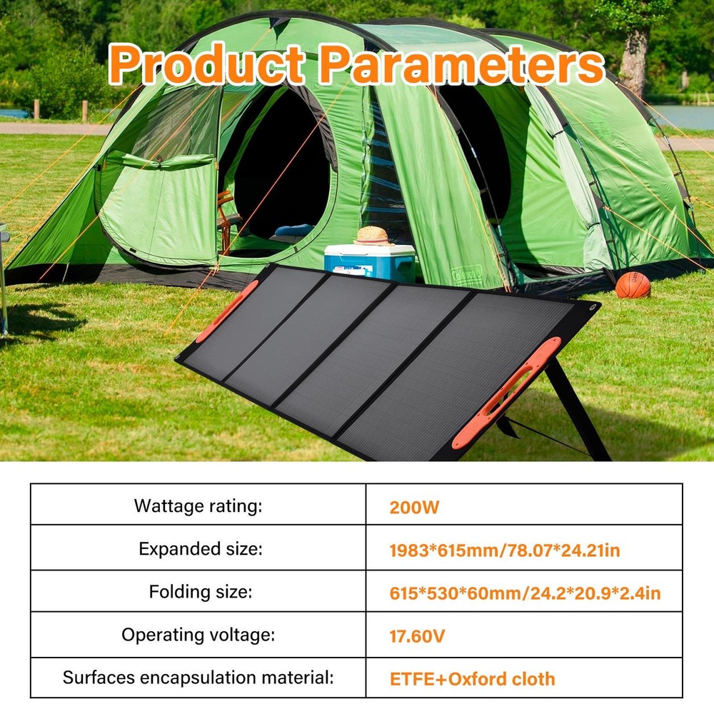 200W Portable Solar Panel 24% Efficiency Foldable Solar Panel