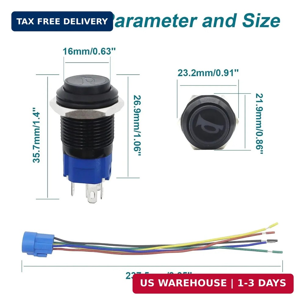 Horn Button, Momentary Push Button Switch, Horn Switch for Car Modification, Pus