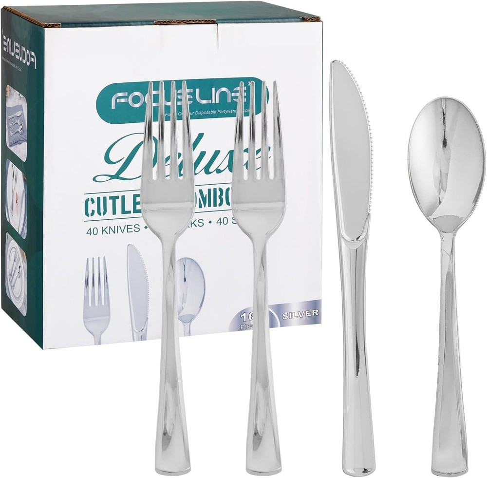 160 Pack Silver Plastic Silverware Set Plastic Flatware Set- 80 Silver Forks